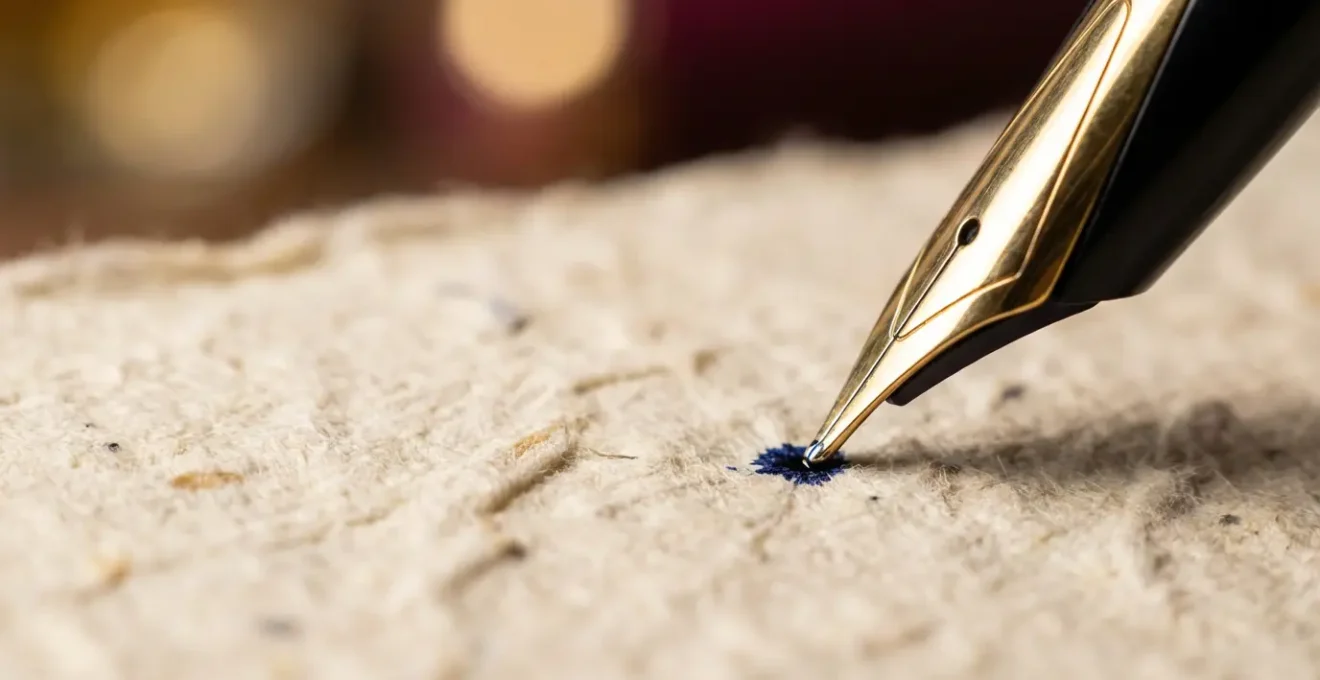 Gros plan sur une main écrivant une note manuscrite avec plume sur papier de luxe