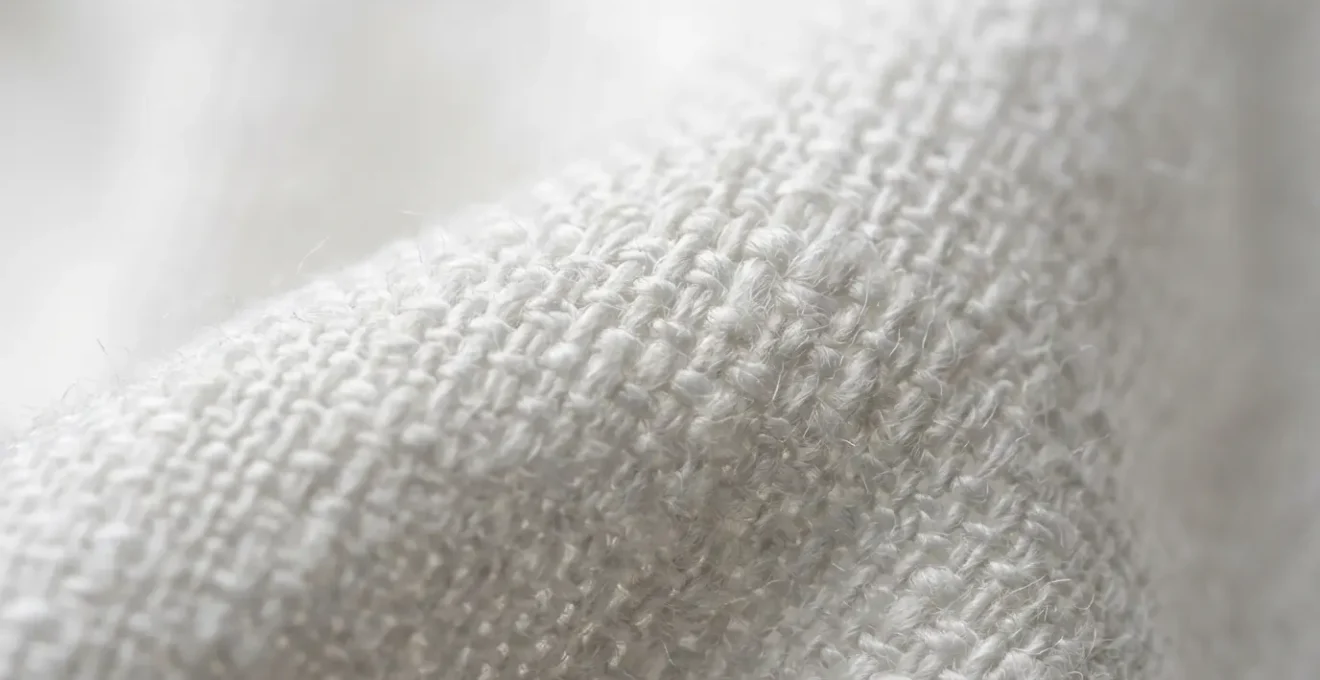 Vue macro de fibres textiles blanches entrelacées avec effet de profondeur