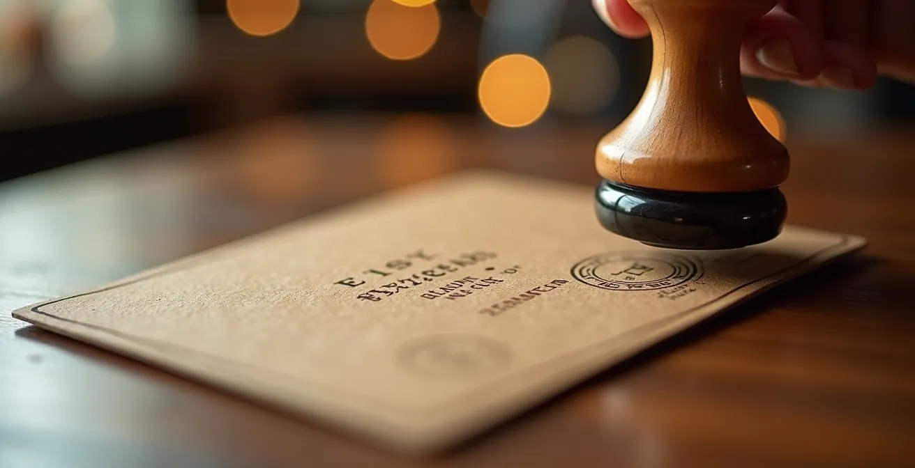 Carte de fidélité artisanale avec tampons personnalisés sur table de restaurant