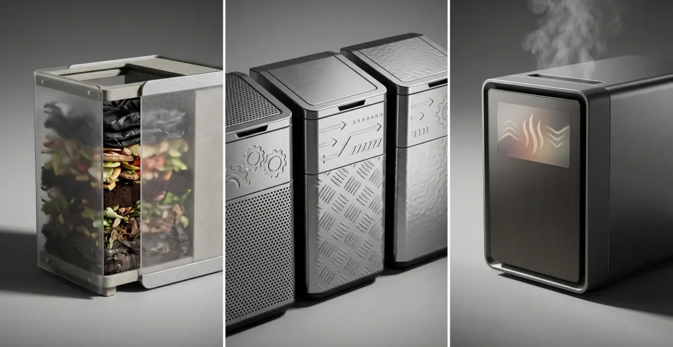 Comparaison visuelle entre trois systèmes de gestion des bio-déchets dans un environnement urbain