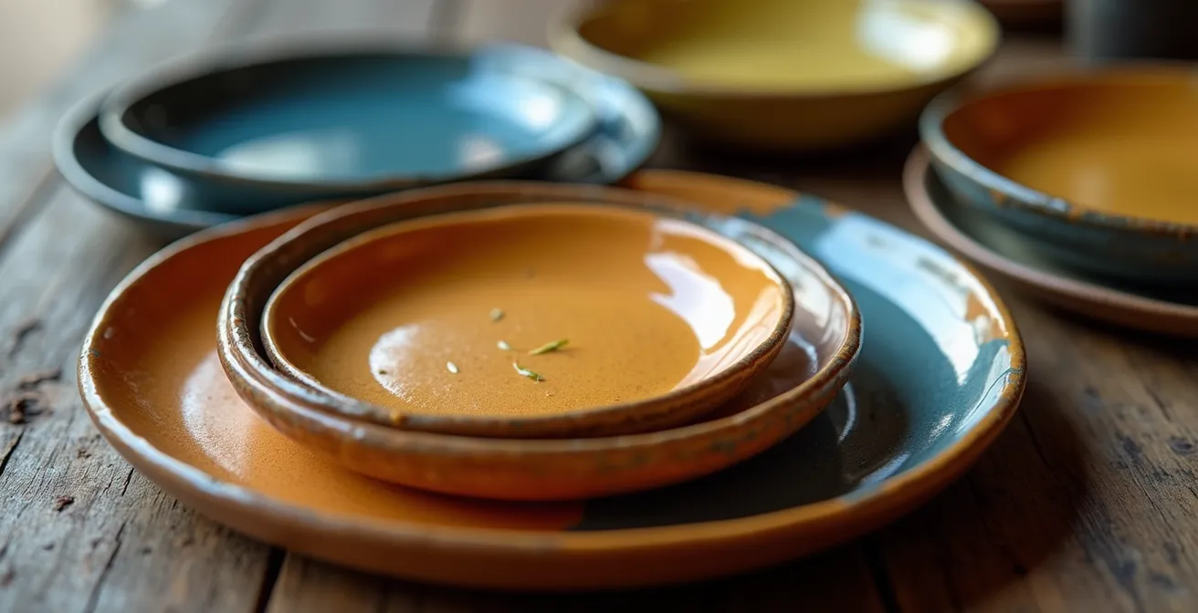 Intérieur de restaurant marseillais avec céramiques locales et décoration méditerranéenne