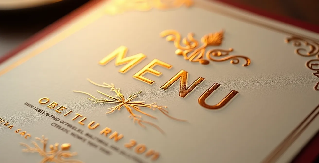 Menu de restaurant haut de gamme mettant en avant les produits AOP