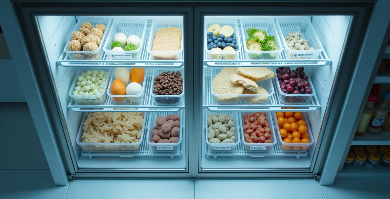 Vue aérienne d'une chambre froide organisée avec espaces de circulation d'air visibles