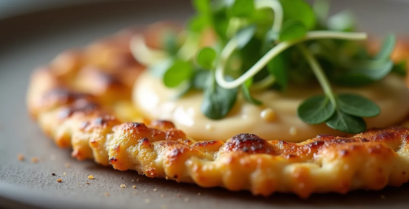 Gros plan sur un plat gastronomique sans gluten montrant les textures et couleurs vibrantes