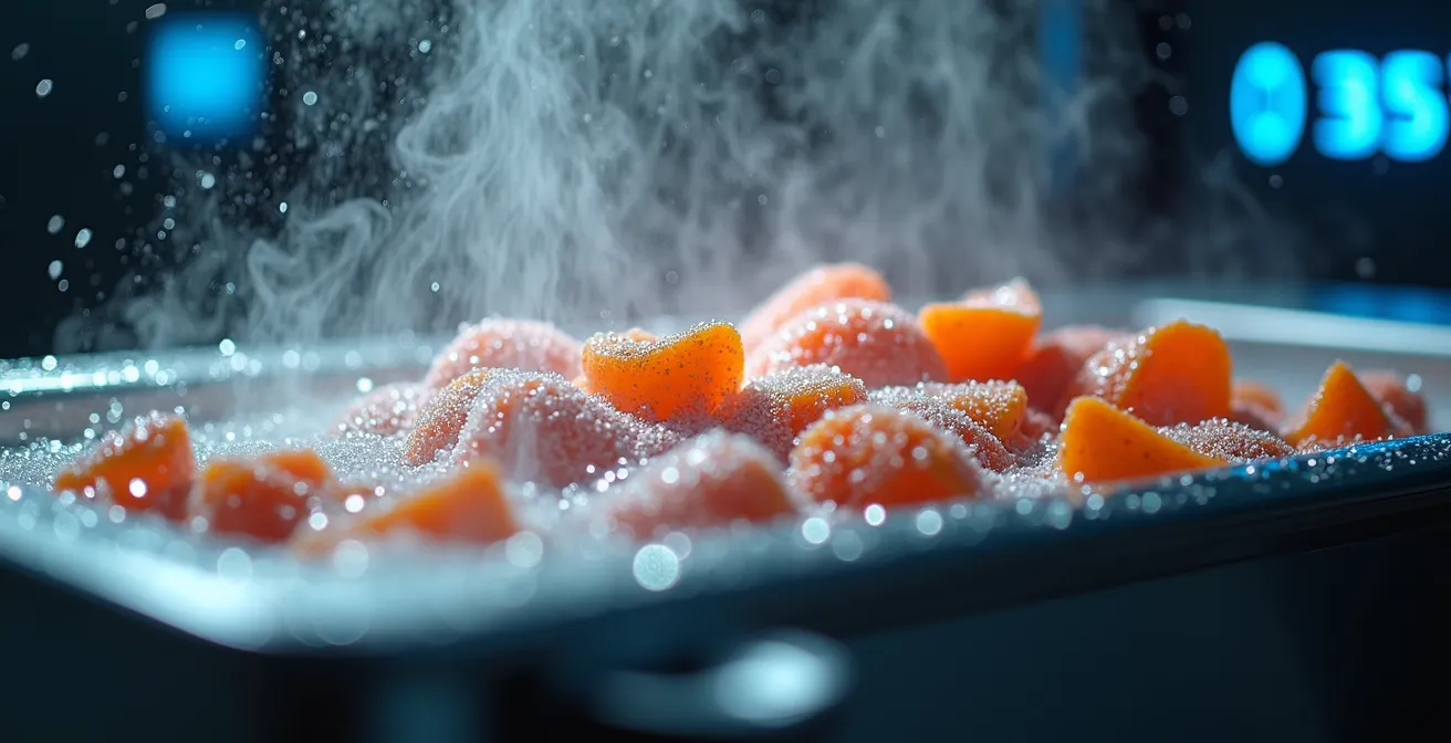 Cellule de refroidissement professionnelle en action avec vapeur d'évaporation visible