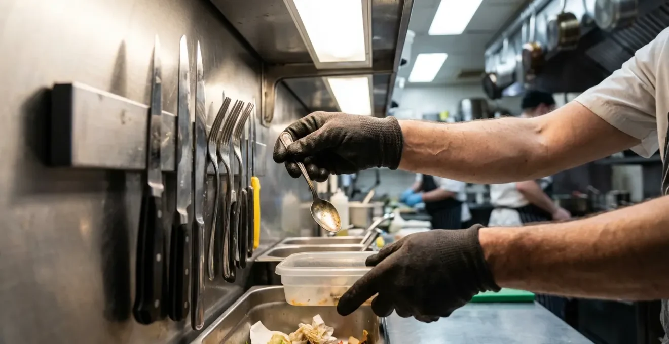 Installation d'un système magnétique au-dessus d'une zone de débarrassage en cuisine professionnelle