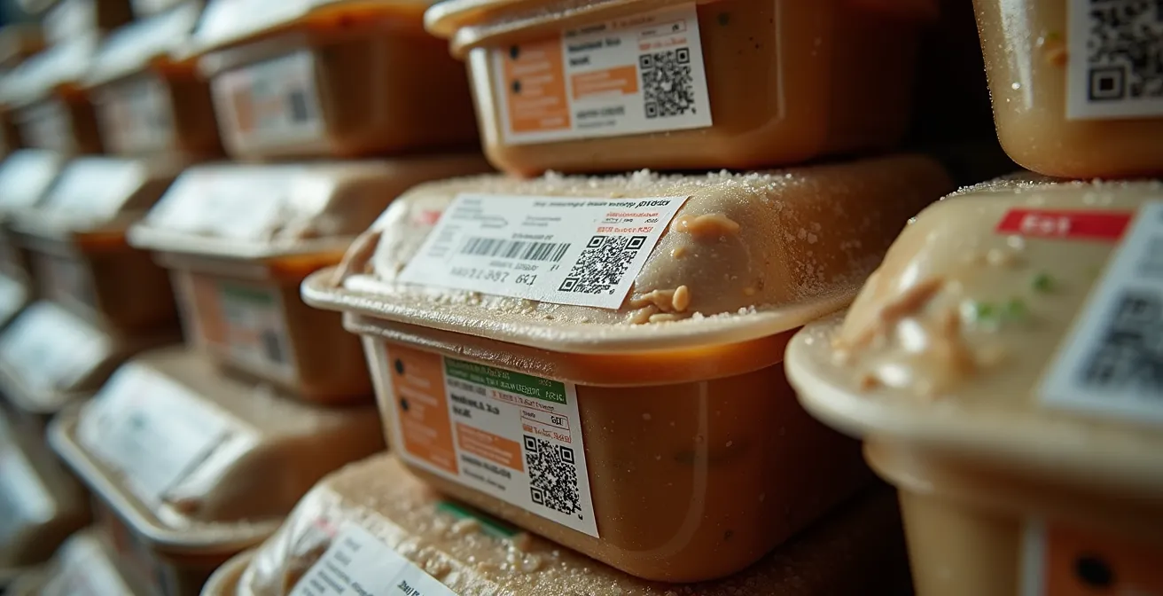 Système de traçabilité avec étiquettes et codes-barres sur bacs de production